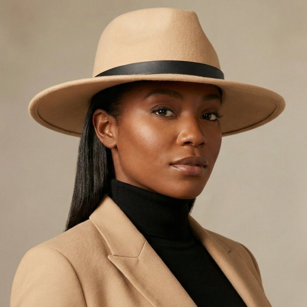 Classic Wide-Brim Felt Fedora with Black Band – Timeless Neutral Style